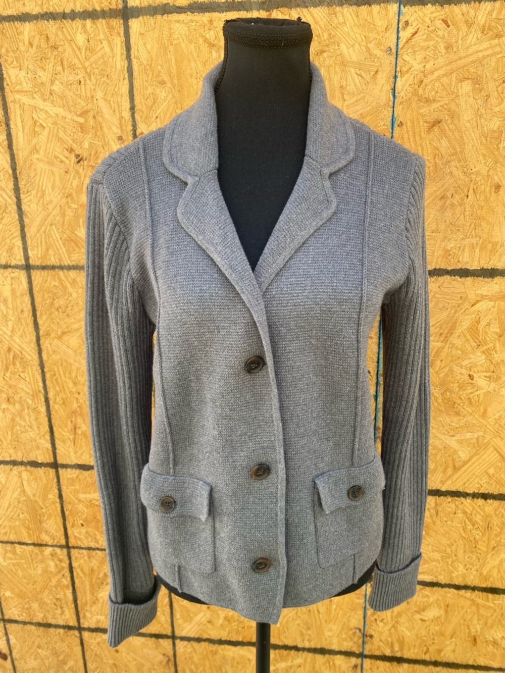 Lands' End Gray Knit Sweater Jacket GUC S